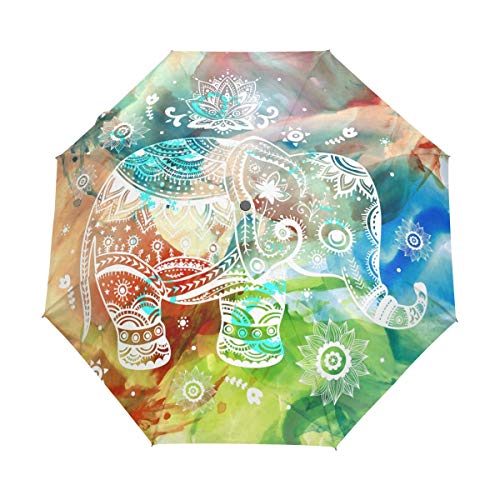 Bunten Elefanten Regenschirm Auf-Zu Automatik Taschenschirm Winddichter Umbrella Klein Leicht Schirm Kompakt Schirme für Jungen Mädchen Reise Strand Frauen von BEUSS