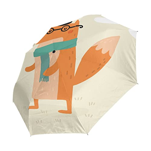 Fuchs Niedliches Cartoon-Tier Regenschirm Auf-Zu Automatik UV-Schutz Taschenschirm Winddichter Umbrella Klein Leicht Schirm Kompakt Schirme für Jungen Mädchen Reise Strand Frauen von BEUSS