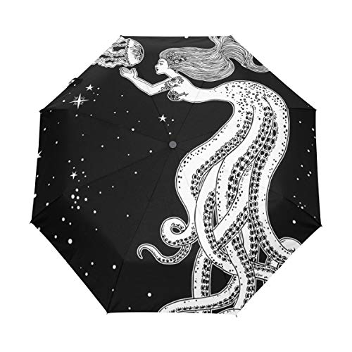 Galaxy Octopus Mermaid Regenschirm Auf-Zu Automatik UV-Schutz Taschenschirm Winddichter Umbrella Klein Leicht Schirm Kompakt Schirme für Jungen Mädchen Reise Strand Frauen von BEUSS