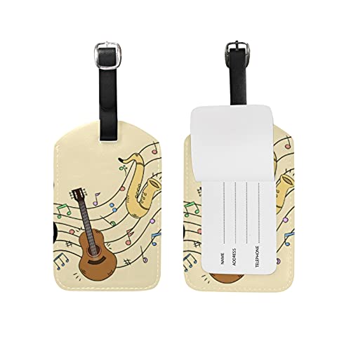 Gitarre Trompete Musik Kofferanhänger mit Adressschild Lustig Leder Gepäckanhänger ID Etikett mit Namenschild für Reise Koffer Tasche(3PACK) von BEUSS