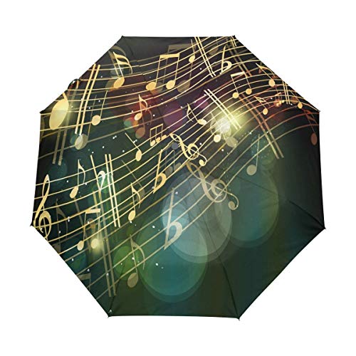 Goldene Musik Regenschirm Auf-Zu Automatik Taschenschirm Winddichter Umbrella Klein Leicht Schirm Kompakt Schirme für Jungen Mädchen Reise Strand Frauen von BEUSS