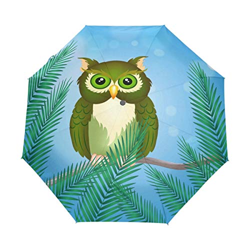 Grüne Eulen Vogel Regenschirm Auf-Zu Automatik Taschenschirm Winddichter Umbrella Klein Leicht Schirm Kompakt Schirme für Jungen Mädchen Reise Strand Frauen von BEUSS