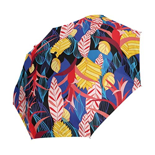 Hinterlässt Bunte Botanische Künstlerische Regenschirm Auf-Zu Automatik UV-Schutz Taschenschirm Winddichter Umbrella Klein Leicht Schirm Kompakt Schirme für Jungen Mädchen Reise Strand Frauen von BEUSS