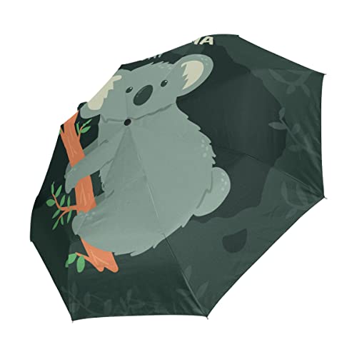 Koala Süßes Tier Schwarz Regenschirm Auf-Zu Automatik UV-Schutz Taschenschirm Winddichter Umbrella Klein Leicht Schirm Kompakt Schirme für Jungen Mädchen Reise Strand Frauen von BEUSS