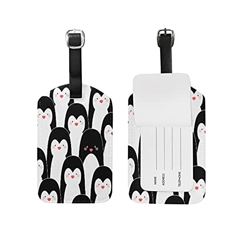 Lustiger Süßer Trauriger Pinguin Kofferanhänger mit Adressschild Lustig Leder Gepäckanhänger ID Etikett mit Namenschild für Reise Koffer Tasche(3PACK) von BEUSS
