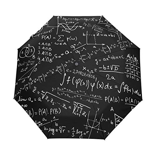Schwarz Mathematik Physik Formel Regenschirm Auf-Zu Automatik Taschenschirm Winddichter Umbrella Klein Leicht Schirm Kompakt Schirme für Jungen Mädchen Reise Strand Frauen von BEUSS