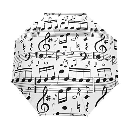 Schwarz Weiß Mucis Noten Regenschirm Auf-Zu Automatik Taschenschirm Winddichter Umbrella Klein Leicht Schirm Kompakt Schirme für Jungen Mädchen Reise Strand Frauen von BEUSS