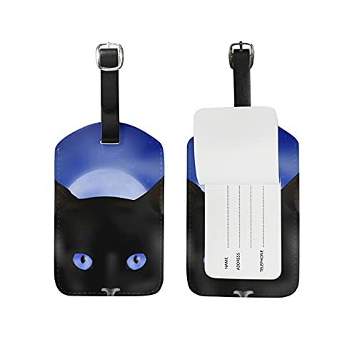 Schwarze Katze Kofferanhänger mit Adressschild Lustig Leder Gepäckanhänger ID Etikett mit Namenschild für Reise Koffer Tasche(3PACK) von BEUSS