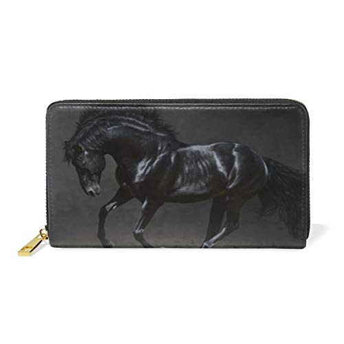 Schwarze Kunst Pferd Reißverschluss Brieftasche Echtes Leder Geldbörse Kreditkarteninhaber für Frauen Telefon Mädchen Männer von BEUSS