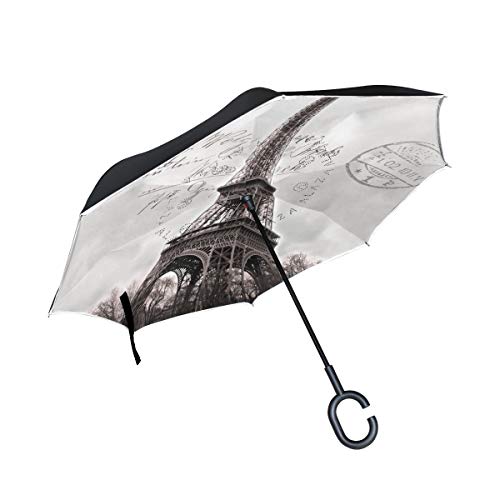 Stempel Paris Turm Reversion Invertierter Umgekehrter Regenschirm Langschirm UV-Schutz Umbrella Winddicht Schirme für Auto Jungen Mädchen Frauen von BEUSS