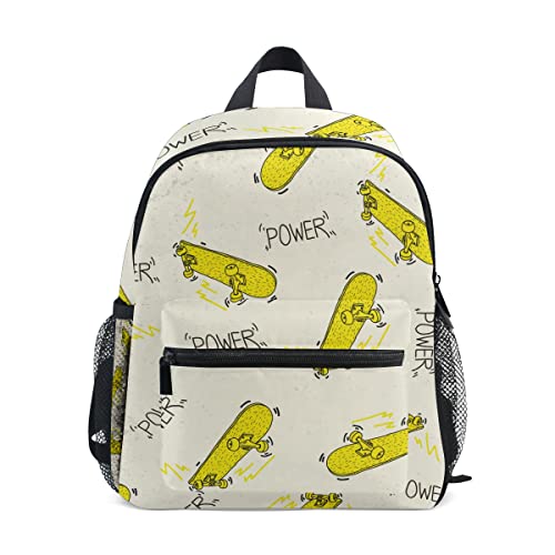 Weißes Skateboard Gelbe Kunst Kleinkind Rucksack Kinder Leichtgewicht Büchertasche Vorschule Schülerrucksack für 1-6 Jahre die Reise Mädchen Jungs von BEUSS