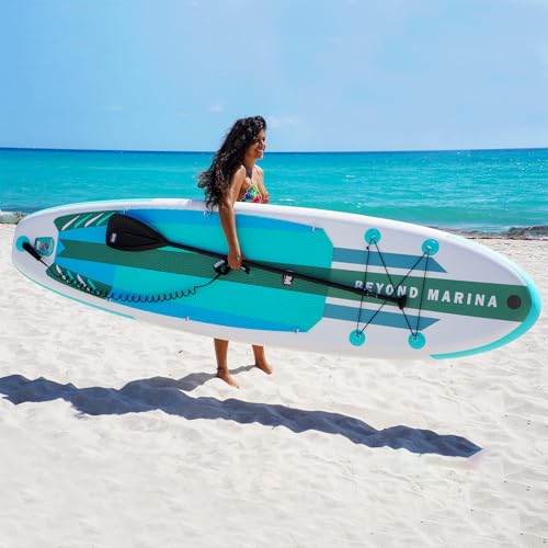 BEYOND MARINA Sup Board, Stand Up Paddling Board, Paddle Board, Aufblasbares Paddleboard Surfboard Wassersport, Pumpe, Rucksack, Fiberglas Paddel, Leash, 320 x81 x15CM, Aqua von BEYOND MARINA