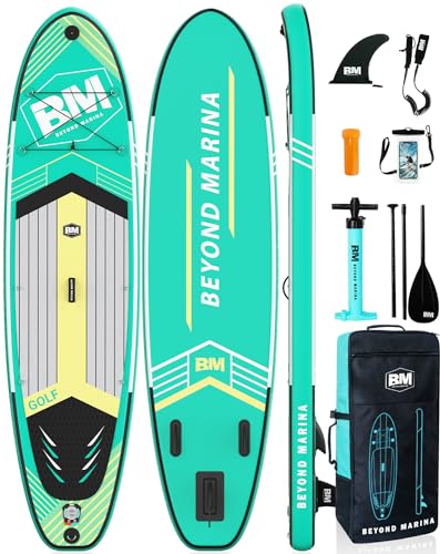 BEYOND MARINA Sup Board, Stand Up Paddling Board, Paddle Board, Aufblasbares Paddleboard Surfboard Wassersport, Pumpe, Rucksack, Paddel, Leash, 320 x81 x15CM, Streifen-Grün von BEYOND MARINA