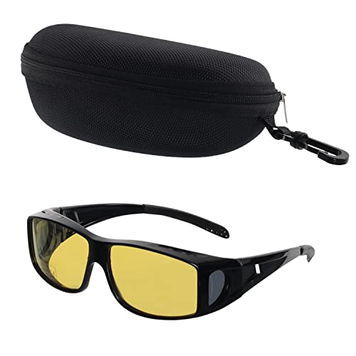 BEZZEE PRO Gelb Getönte Polarisierte Sonnenüberbrille für Brillenträger mit Etui - UV400-Schutz & Blendschutz - Passt über Korrektionsbrillen - Für Angeln und Golf - Überziehbrille Herren & Damen von BEZZEE PRO