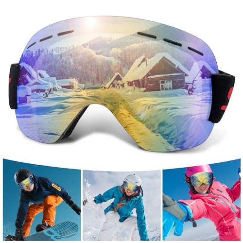 BGTLJKD Unisex Skibrille Anti-Fog Ski brille OTG Schneebrille 100% UV400 Schutz Ski Snow Brille mit Anti-Fog-Beschichtung Doppelscheibe Skibrille für Brillenträger Randlose Skibrille (Rosa) von BGTLJKD