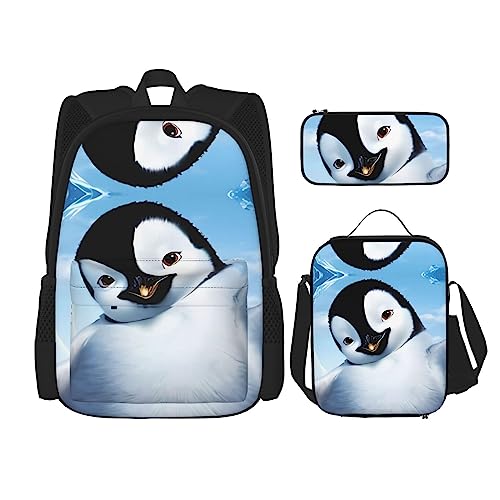 Niedliche Pinguine Baby fotografieren Rucksack 3-teilig Schultasche mit Lunchbox und Federmäppchen Set :>> Geeignet für Jungen und Mädchen, Schwarz , Einheitsgröße, Kinderrucksack von BHCASE