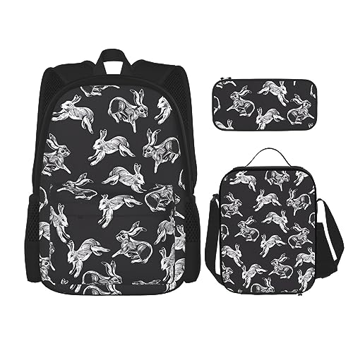 Taschen-Rucksack, Umhängetasche, Lunch-Tasche, Stifttaschen-Set – robust, langlebig und modisch, leichtes Design, Hasen-Bild von BHCASE
