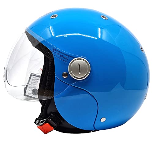 BHR Kinder-Motorradhelm Demi-Jet 816 BABY | ECE-geprüft | Kinder-Rollerhelm mit kratzfestem Visier, mikrometrischer Auslösung & modernem Design | BLAU | YS von BHR