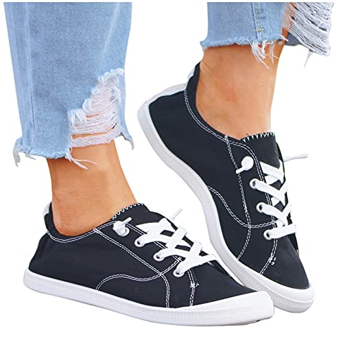 BIBOKAOKE Flache Loafers Stoffschuhe Damen Canvas Sneakers Low Sportschuhe Schnürhalbschuhe Frauen Atmungsaktiv Freizeitschuhe Turnschuhe Komfortabel Segeltuchschuhe Walkingschuhe von BIBOKAOKE