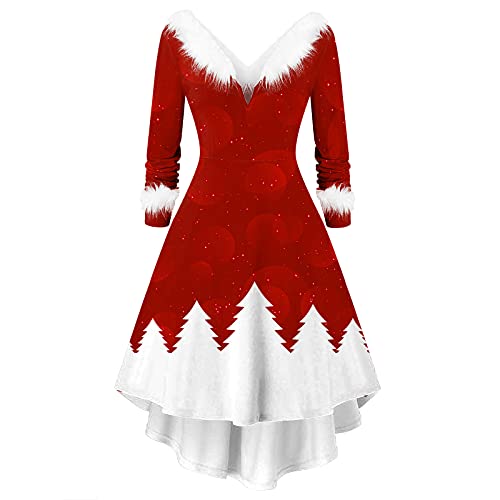 BIBOKAOKE Weihnachtskleider Für Damen V-Ausschnitt Weihnachten Party Kleider Weihnachts Drucken Kostüm Langarm Abendkleid Midi Kleid Tunika Elegant Cocktailkleid Partykleid Pulloverkleid von BIBOKAOKE