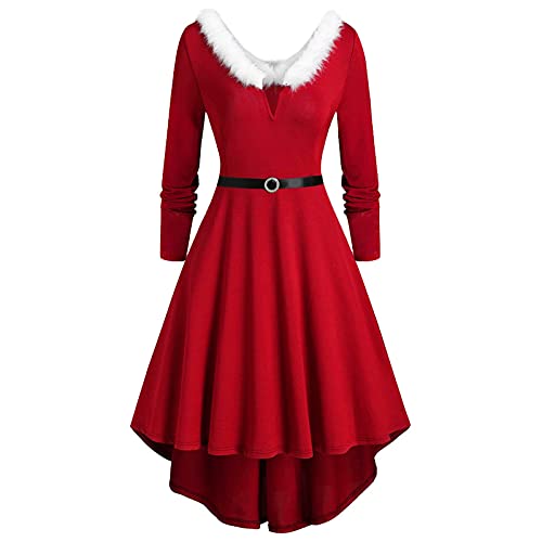 BIBOKAOKE Weihnachtskleider Für Damen V-Ausschnitt Weihnachten Party Kleider Weihnachts Drucken Kostüm Langarm Abendkleid Midi Kleid Tunika Elegant Cocktailkleid Partykleid Pulloverkleid von BIBOKAOKE