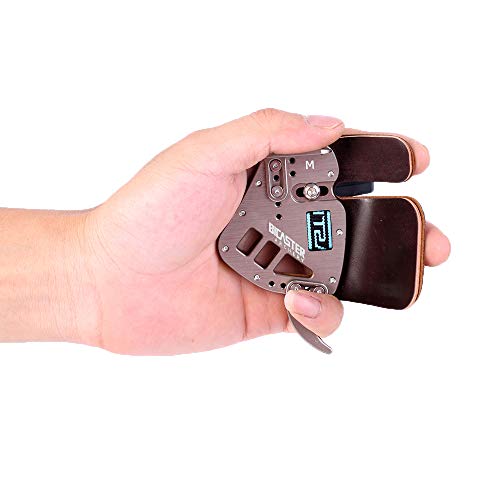 BICASTER Fingerlasche für Bogenschießen, Linkshänder, echtes Leder + Aluminiumplatte, verstellbar für Recurvebogen (groß, silberfarben) von BICASTER