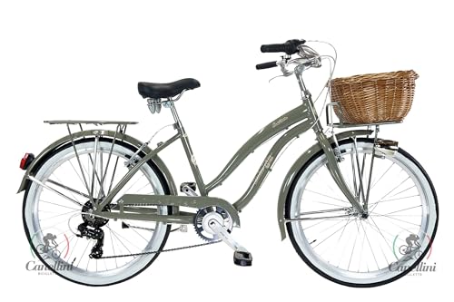 Citybike Cruiser Vintage Fahrrad Citybike Shimano Aluminium Süßes Leben Damen (Olivgrün) von BICICLETTE CANELLINI
