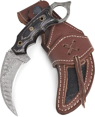 BIGCAT ROAR Handgefertigtes Karamit-Jagdmesser aus Damaszener-Stahl mit Scheide 19,05 cm, EDC Messer für Männer Feststehende Klinge mit Walnussholzgriff Desert Fox von BIGCAT ROAR