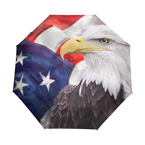 Bigjoke Faltbarer Regenschirm mit automatischer Öffnung, US-Flagge, Adler, Winddicht, für Reisen, leicht, UV-Schutz, kompakt für Jungen, Mädchen, Männer, Frauen von BIGJOKE