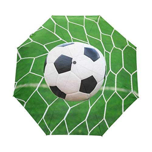 Bigjoke Regenschirm, 3-fach faltbar, automatischer Öffnung, Sportball, Fußball, Winddicht, Reise-Regenschirm, kompakt für Jungen, Mädchen, Männer, Frauen von BIGJOKE