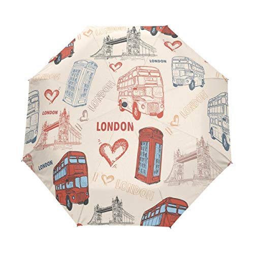 Bigjoke Regenschirm, 3-fach faltbar, automatischer Öffnung, Vintage, UK London Big Ben England Flagge, winddicht, leicht, kompakt für Jungen, Mädchen, Männer, Frauen von BIGJOKE