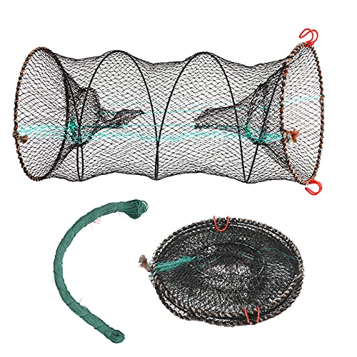 YOLOUP 2pcs Gefaltet Nylon Fischernetz Set Fisch Reuse 30 * 60 cm Köderfischreuse Krabben Falle Fisch Reuse mit Geflochtene Angelschnur Flachwasserfischen Zubehör für Fisch Hummer Krabbe Langusten von YOLOUP