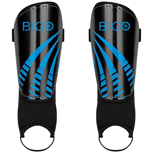 BIGO Schienbeinschoner Fußball für Erwachsene und Jugend Kinder, mit schützender Hartschale, bietet umfassenden Schutz für die Beine Ihrer Kinder (L) von BIGO