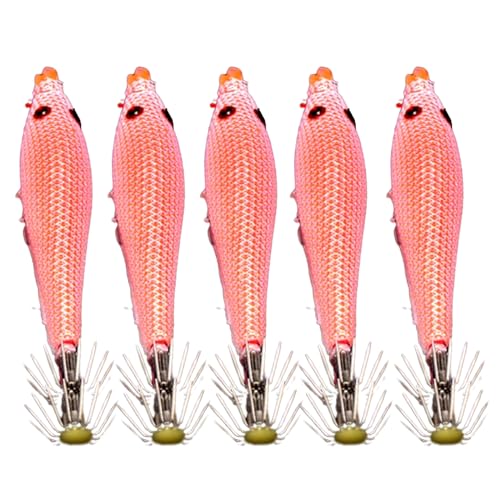 BIGULA 5 Stück Tintenfisch Jig Haken leuchtende Rohr Angelhaken künstliche leuchtende Tintenfischhülse Köder Haken Tintenfischfänger Harte Köder von BIGULA