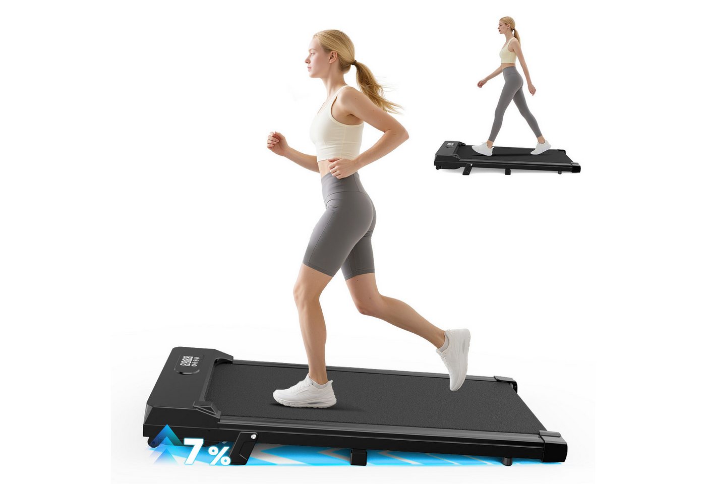 BIGZZIA Laufband Klappbare Laufbänder mit 7% Steigung - 3 in 1 Walking Pad 1-8 km/h (mit Fernbedienung und LCD-Anzeige), Elektrisches 2.5PS Laufgerät für Zuhause bis 130KG von BIGZZIA