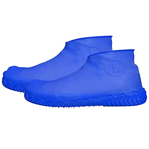 BIISDOST wasserdichte Schuhe -Rutsch-Heißlatex-Überschuhe Überschuhe Wiederverwendbarer Regenstiefel Regenschutz Poncho-Decke (Blue, One Size) von BIISDOST