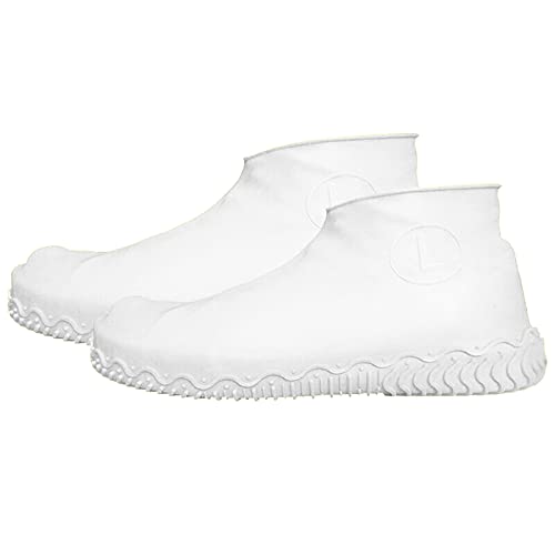 BIISDOST wasserdichte Schuhe -Rutsch-Heißlatex-Überschuhe Überschuhe Wiederverwendbarer Regenstiefel Regenschutz Poncho-Decke (White, One Size) von BIISDOST
