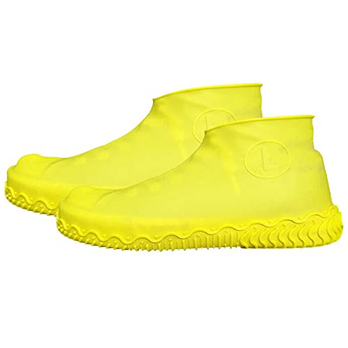 BIISDOST wasserdichte Schuhe -Rutsch-Heißlatex-Überschuhe Überschuhe Wiederverwendbarer Regenstiefel Regenschutz Poncho-Decke (Yellow, One Size) von BIISDOST