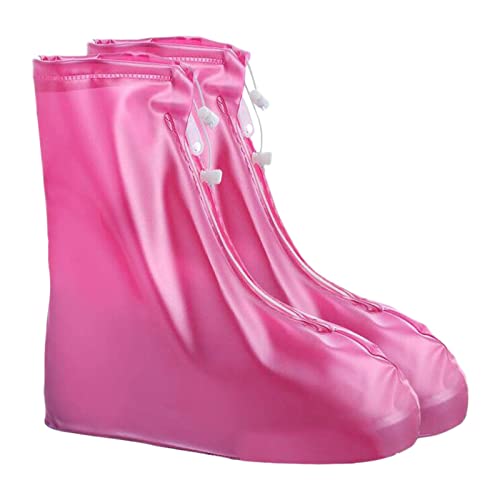 BIISDOST wasserdichte Schuhe Stiefelabdeckung Reißverschluss Regenüberschuhe High Top Anti Rutsch Schuhe Damen Kinder Galoschen Überzüge Stiefel für Regen wasserdichte (Hot Pink, XL) von BIISDOST