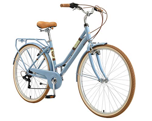 BIKESTAR Alu City Stadt Fahrrad 28 Zoll | 18 Zoll Rahmen, 7 Gang Shimano Damen Rad, Hollandrad Retro Bike mit V-Bremse und Gepäckträger | Blau | Risikofrei Testen von BIKESTAR