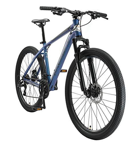 BIKESTAR Hardtail Aluminium Mountainbike Shimano 21 Gang Schaltung, Scheibenbremse 27.5 Zoll Reifen | 18 Zoll Rahmen Alu MTB | Blau Silber von BIKESTAR