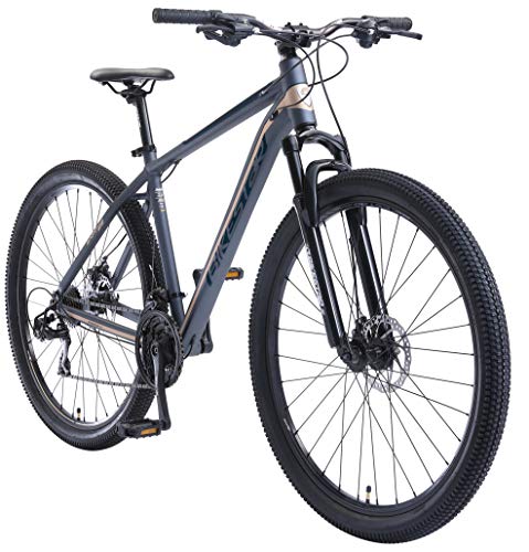 BIKESTAR Hardtail Aluminium Mountainbike Shimano 21 Gang Schaltung, Scheibenbremse 29 Zoll Reifen | 19 Zoll Rahmen Alu MTB | Blau Braun von BIKESTAR