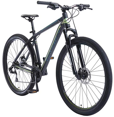 BIKESTAR Hardtail Aluminium Mountainbike Shimano 21 Gang Schaltung, Scheibenbremse 29 Zoll Reifen | 19 Zoll Rahmen Alu MTB | Schwarz Grün von BIKESTAR
