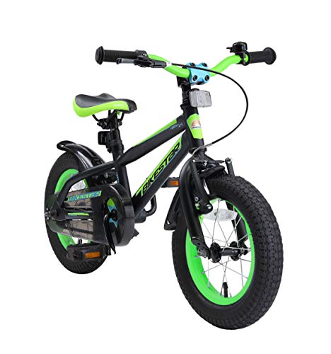 BIKESTAR Kinderfahrrad 12 Zoll für Mädchen und Jungen ab 3-4 Jahre | 12er Kinderrad Mountainbike | Fahrrad für Kinder Schwarz & Grün | Risikofrei Testen von BIKESTAR
