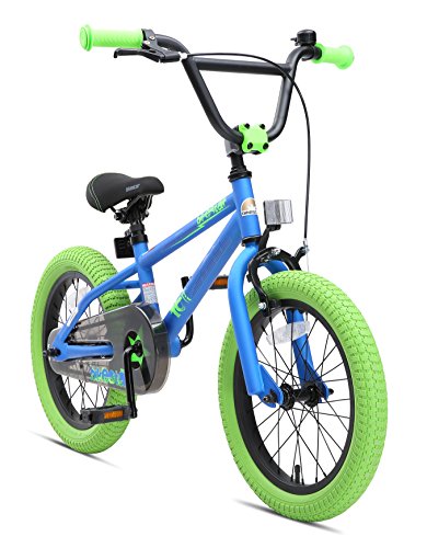 BIKESTAR Kinderfahrrad für Mädchen und Jungen ab 4-5 Jahre | 16 Zoll Kinderrad Kinder BMX Freestyle | Fahrrad für Kinder Blau & Grün | Risikofrei Testen von BIKESTAR