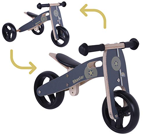 BIKESTAR Mini Kinder Laufrad Holz Lauflernrad mit DREI Rädern für Jungen und Mädchen ab 1 – 1,5 Jahre | 2 in 1 Kinderlaufrad | Schwarz | Risikofrei Testen von BIKESTAR