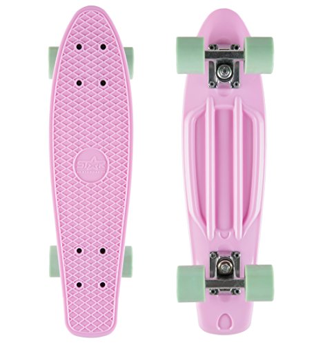 BIKESTAR Vintage Retro Cruiser Skateboard 60mm für Kinder und Erwachsene auch Anfänger ab ca. 6-8 Jahre | Pink & Mint von BIKESTAR