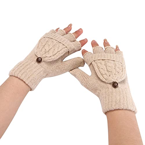 BIKETAFUWY Winter Warme Fingerlose Thermo Handschuhe Damen Handschuhe Weihnachten Winter Wärme Verdickung Erwachsener Fünf-Finger-Radfahren Strickhandschuhe von BIKETAFUWY