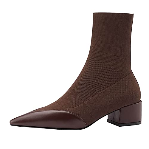 Stiefeletten Damen Kurz Schwarz Damenschuhe Stovepipe Elastische Socken Stiefel Dicke Fersenfüße Atmungsaktive Spitze TToe Stiefel Kurze Stiefel Klassisch Winterschuhe Halbstiefel Mode von BIKETAFUWY