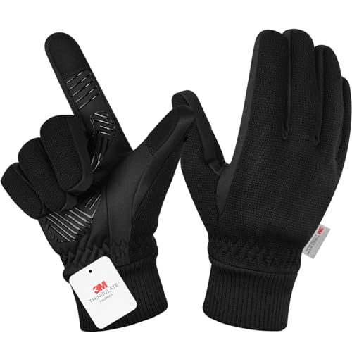 Winterhandschuhe für Herren und Damen, 3 m Thinsulate-Thermo-Handschuhe, Touchscreen-Fahrradhandschuhe, kaltes Wetter, Fahrradhandschuhe zum Skifahren/Radfahren/Laufen/Wandern/Fahren, Schwarz-XXL von BIKINGMOREOK